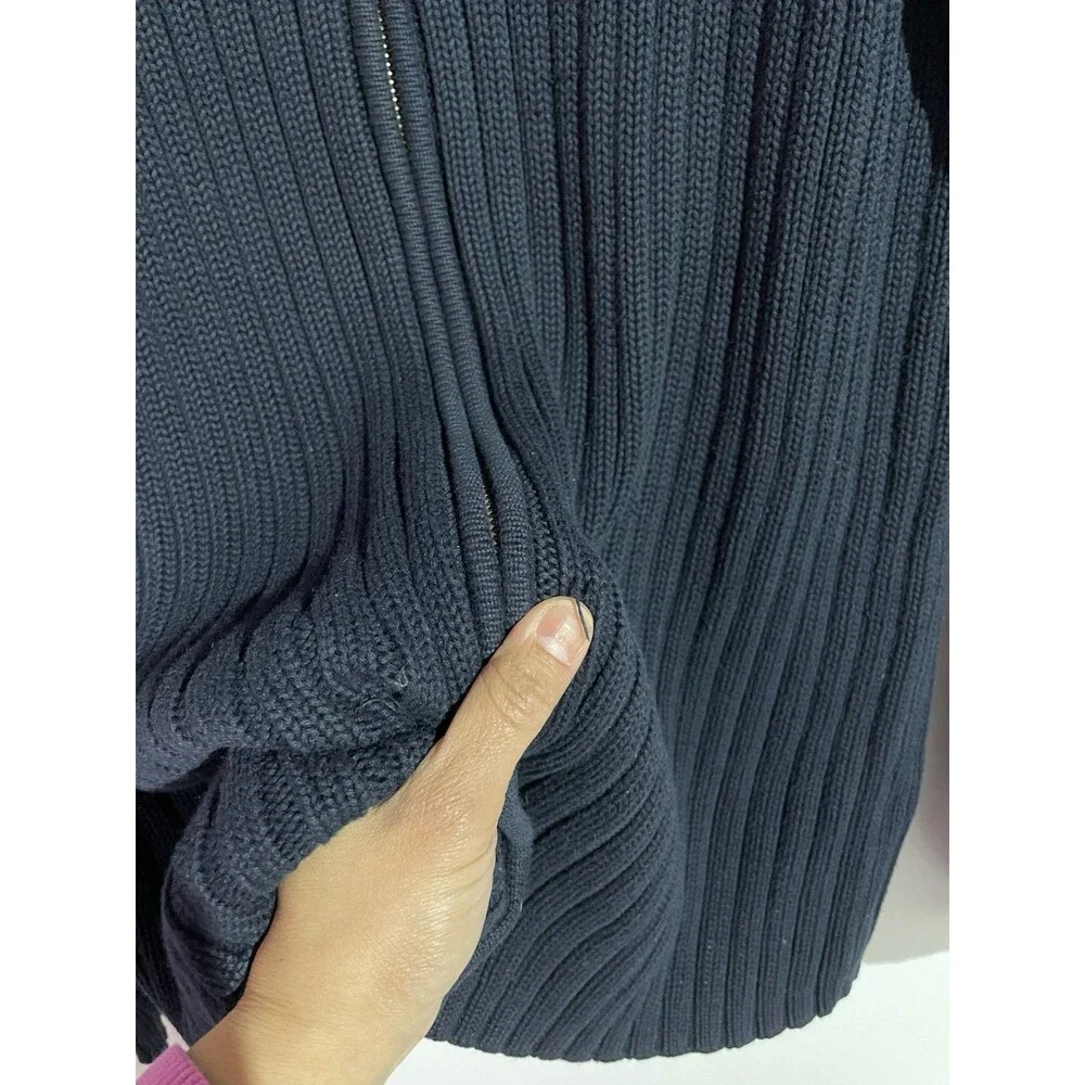 J Crew Cardigan Sweater Mens XL Blue Ribbed Full Zip‎ Mock Neck Preppy Academia